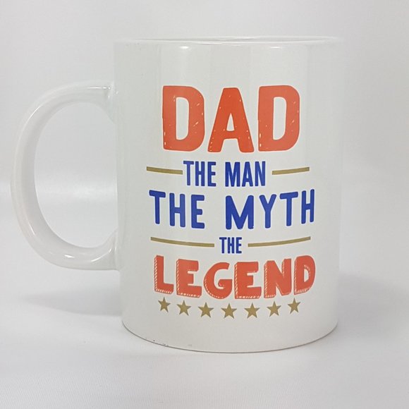 NWT Statement Mug "Dad the Myth the Legend" Quote White Blue Orange Gold Ceramic - Picture 6 of 9